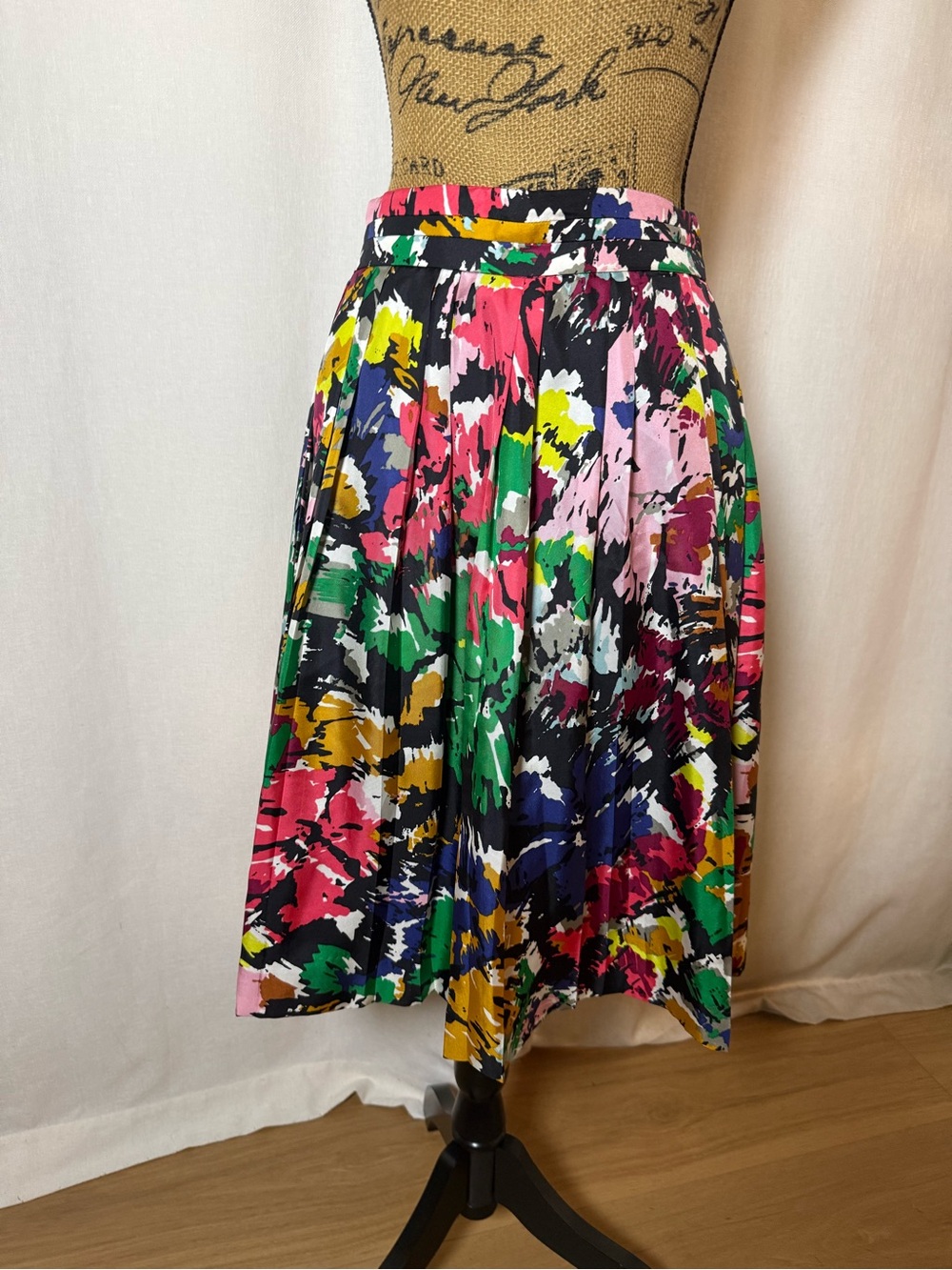 J. Crew Multicolor Abstract Pleated Midi Skirt 100% silk
